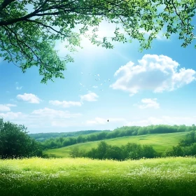 Landscape of Green Field and Sky