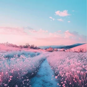 Pink and Blue Floral Landscape