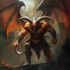 Winged Demon with Horns and Blade