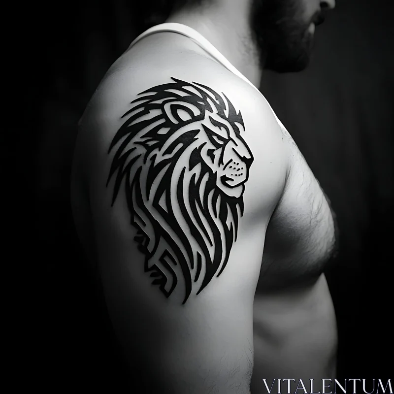 AI ART Detailed Black Ink Lion Tattoo on Arm