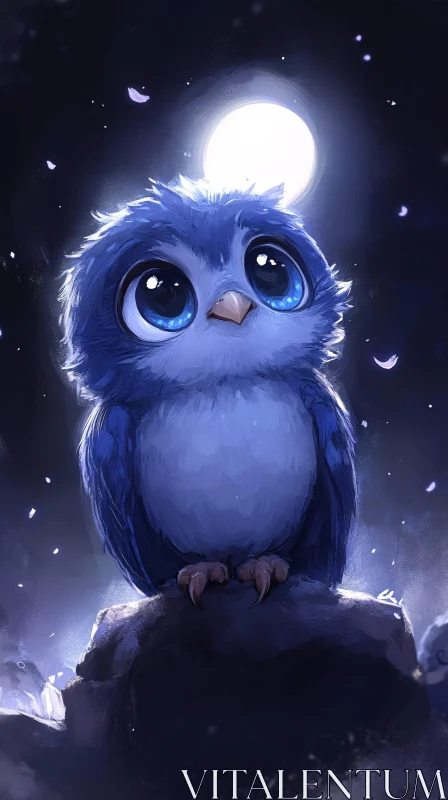 AI ART Blue Owl Under the Moon