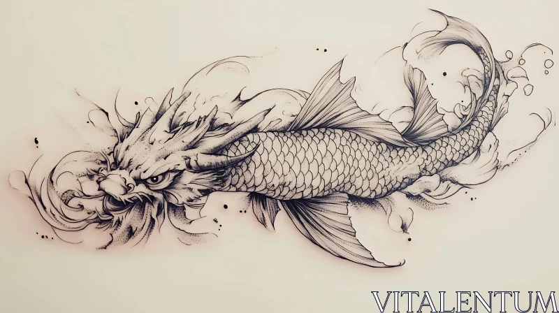 Detailed Dragon Line Art Tattoo AI Image