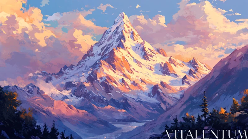 Sunlit Snow-Capped Mountain AI Image