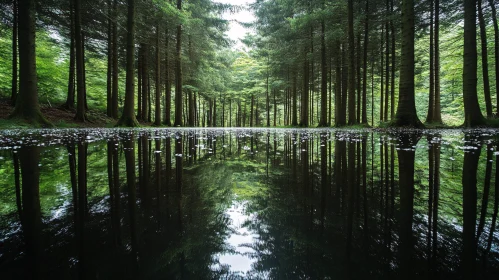 Peaceful Forest with Reflective Water Surface