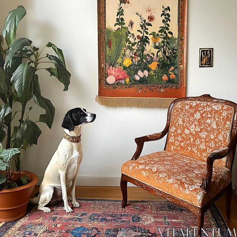 AI ART Dog in Vintage Interior