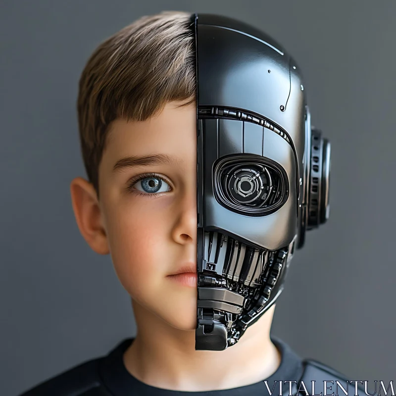 Half Human, Half Robot: Portrait of a Cyborg Child AI Image