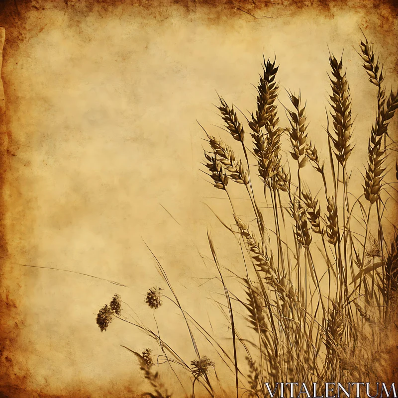 Sepia Wheat Stalks Field Art AI Image