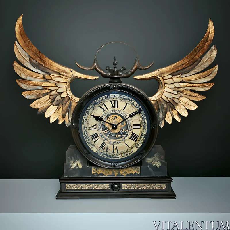 AI ART Golden Winged Clock