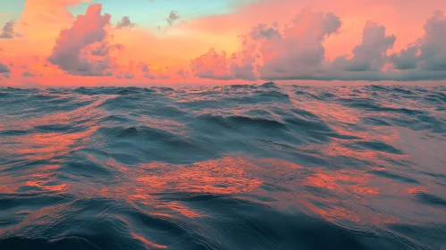 Sunset Over Ocean Waves