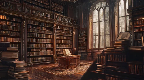 Vintage Library Interior with Book Collection