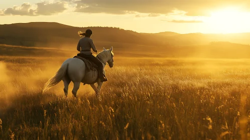 Golden Field Ride: Horseback Adventure at Sunset