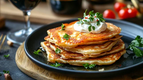 Gourmet Stack of Pancakes with Fresh Garnish