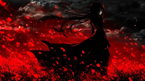 Anime Silhouette in Red Field