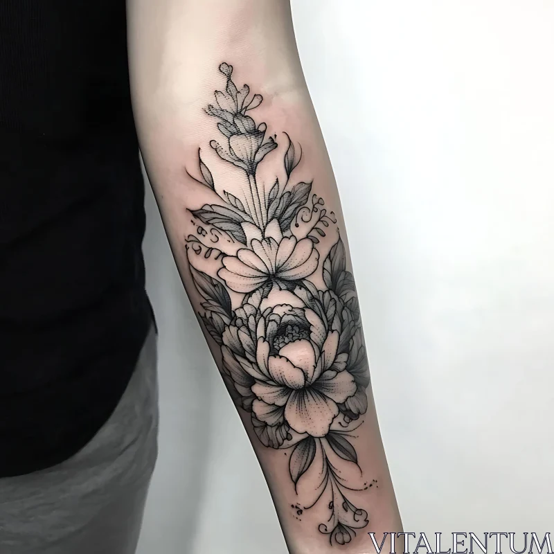 Detailed Botanical Forearm Tattoo AI Image