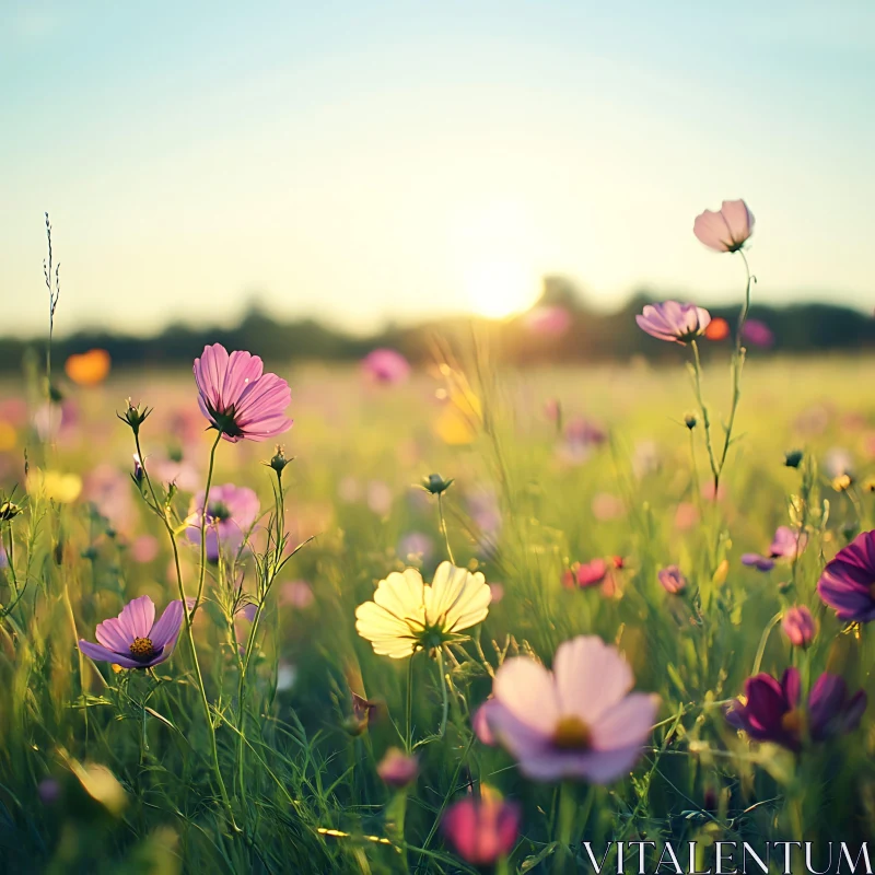 Cosmos Flowers in the Morning Light AI Image