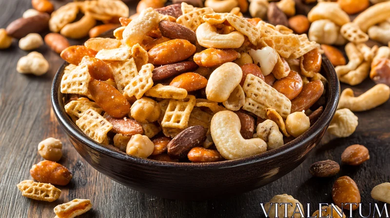 Tasty Snack Blend of Nuts, Cereal, and Pretzels AI Image