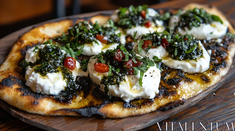 Gourmet Flatbread with Burrata Cheese and Pesto AI Image