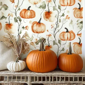 Harvest Pumpkins with Floral Background