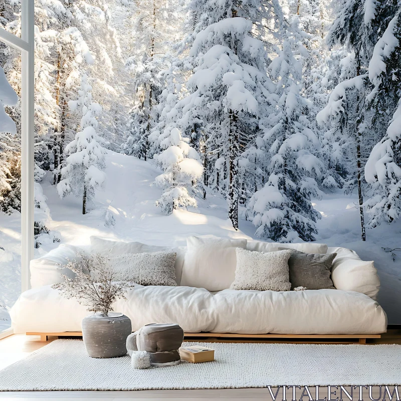 Cozy Sofa in Winter Forest Setting AI Image