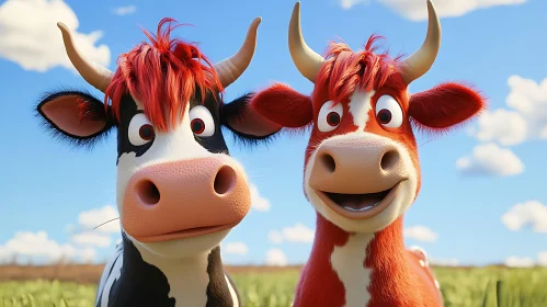 Funny Cartoon Cows on the Farm