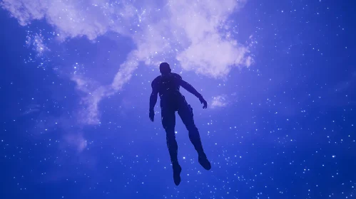 Weightless Astronaut in Starry Sky