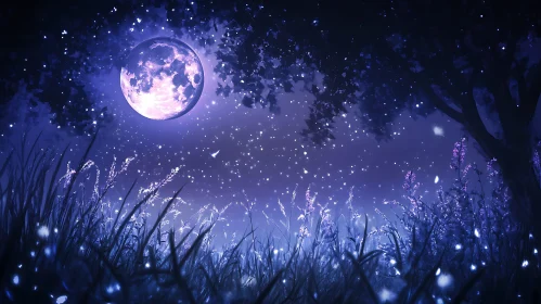 Moonlit Field at Night