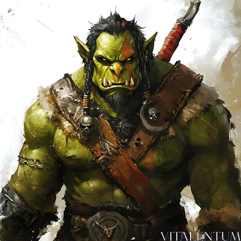 Green Orc with Braids and Skulls