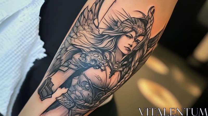 Intricate Warrior Woman Arm Tattoo