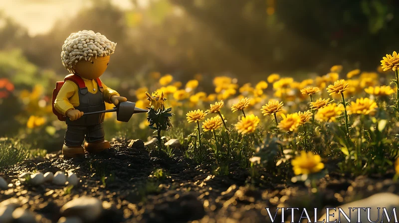 A Toy in a Field of Flowers