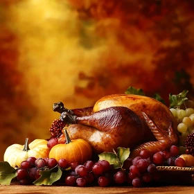 Festive Thanksgiving Turkey with Grapes and Pumpkins