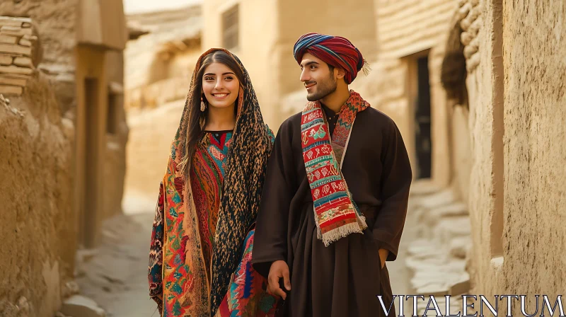Couple in Traditional Middle Eastern Clothing
