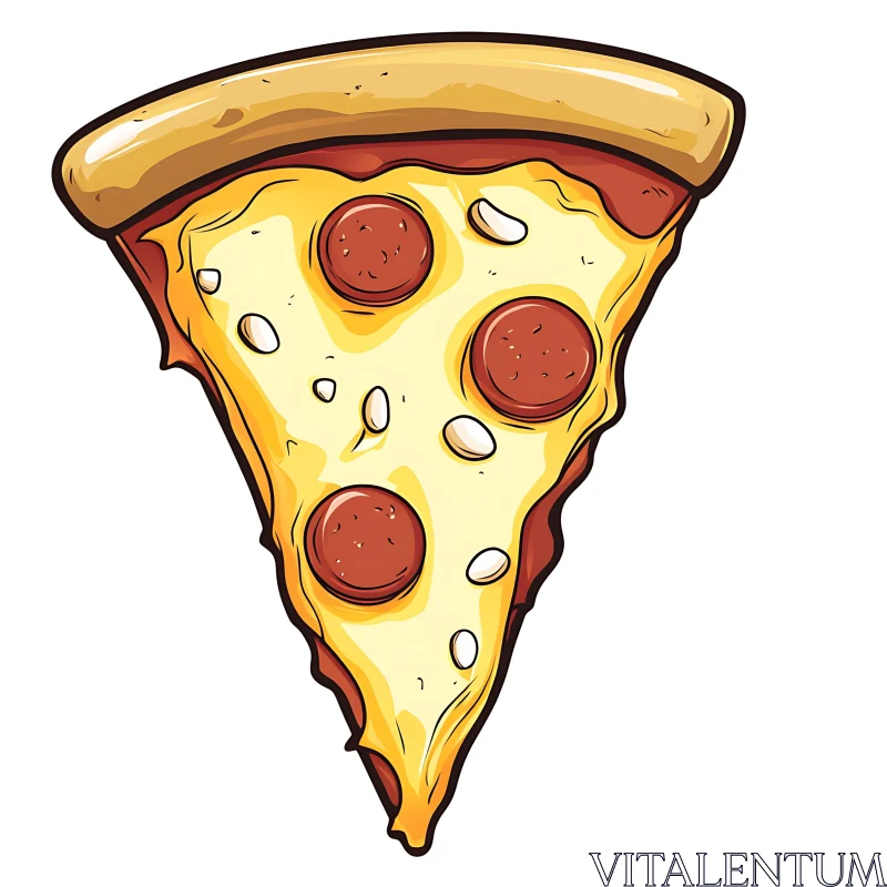 Cartoon Pepperoni Pizza Slice Illustration AI Image