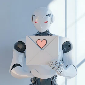 AI Robot Holding a Love Letter