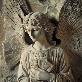 Stone Angel Holding Cards Statue