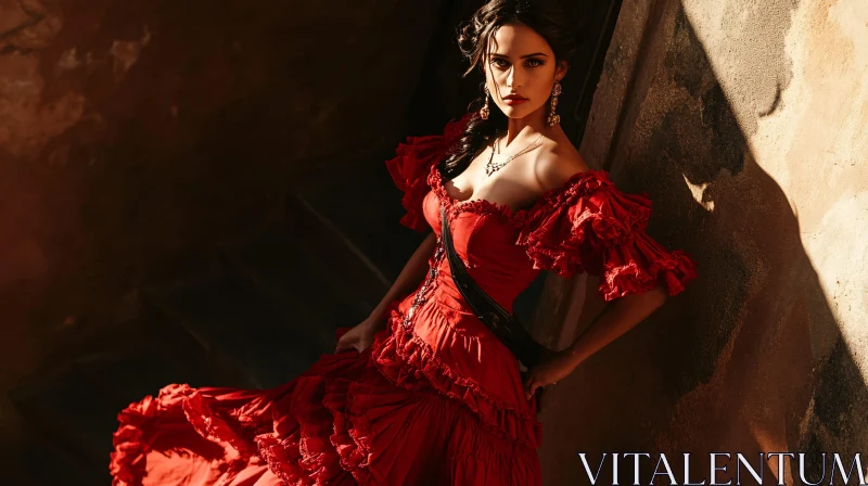 Elegant Woman in Scarlet Gown