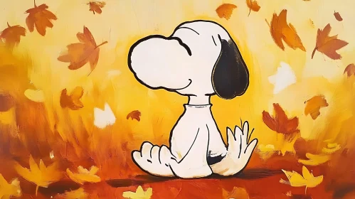 Cartoon Dog in Fall Foliage Art