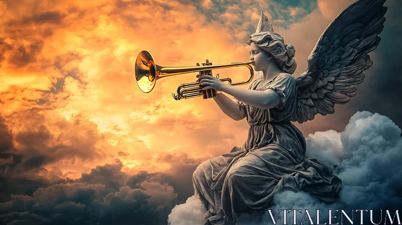 Celestial Angel with Golden Trumpet