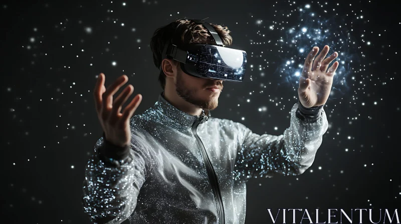 VR Headset User Exploring Digital Space