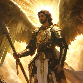 Radiant Angel in Golden Armor Artwork