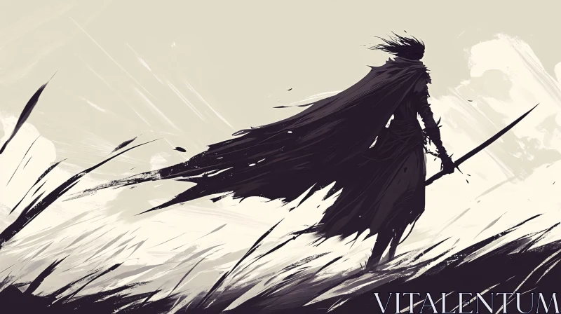 Cloaked Figure with Sword Silhouette