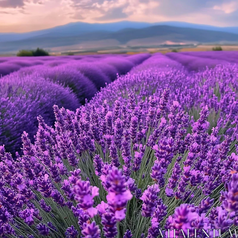 Endless Lavender Field with Mountains