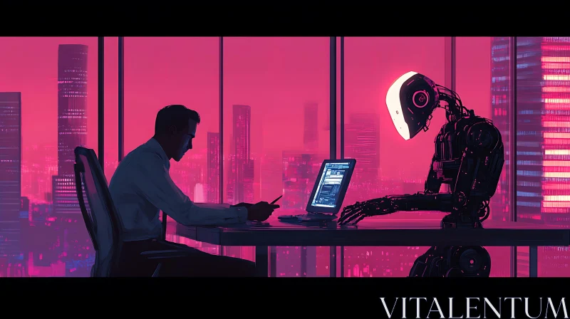 Future Office Scene: Man and Robot Working Together