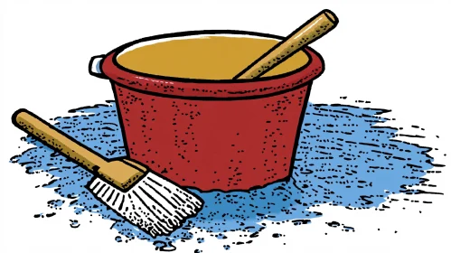 Whimsical Cleaning Scene with Bucket and Broom