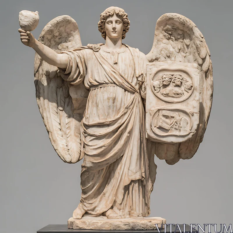 Sculpted Angel with Wings and Symbol