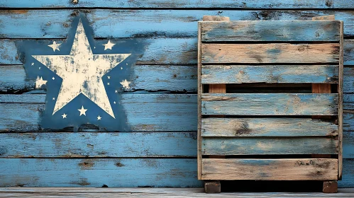 Rustic Blue Wood with Star and Crate