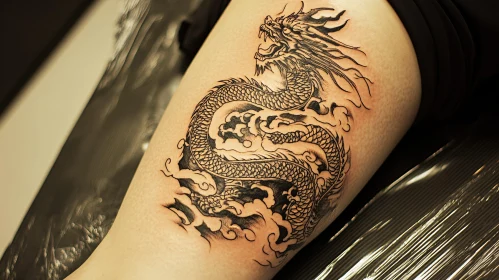 Detailed Dragon Tattoo in Black Ink