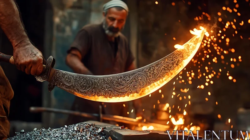 Artisan Forging Sword with Fire Sparks