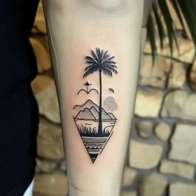 Geometric Palm Tree Tattoo on Forearm