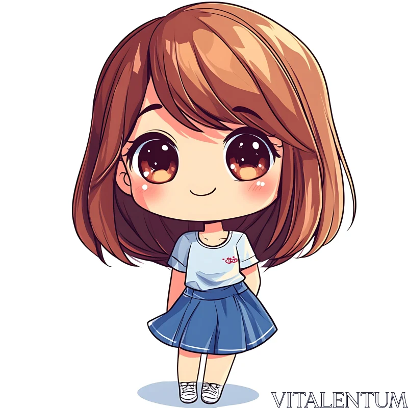 Cute Cartoon Girl in Blue Outfit