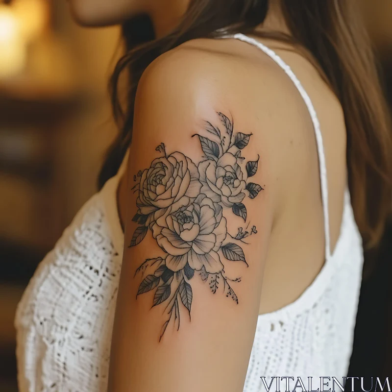 Elegant Black and Gray Rose Tattoo
